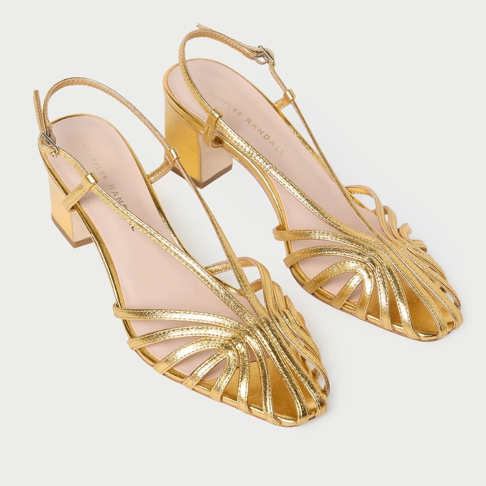 Loeffler Randall Gold Strappy Block Heels - Picture 5 of 6